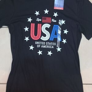 Just USA Black Tee with Red, White, and Blue Graphic